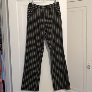 Nicole Miller Y2K Low Rise Black White Beige Striped Pants Long 12 Addams Family